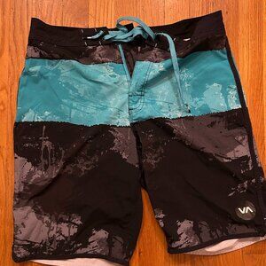 RVCA Performance stretch board shorts swim size 32 blue black string tie